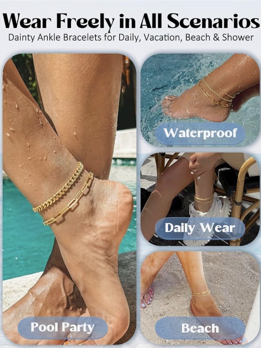 5 Pc Gold Anklet Set - Picture 6 of 9